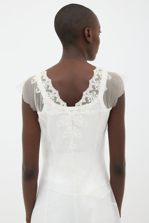 Comme des Garçons FW01 White Sheer Lace Panel Tunic