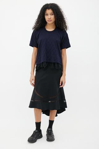 Comme des Garçons Navy 
Black Quilted Short Sleeve Top