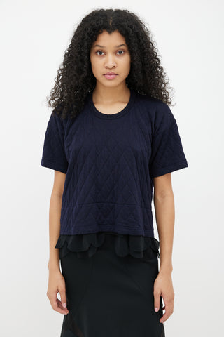 Comme des Garçons Navy 
Black Quilted Short Sleeve Top