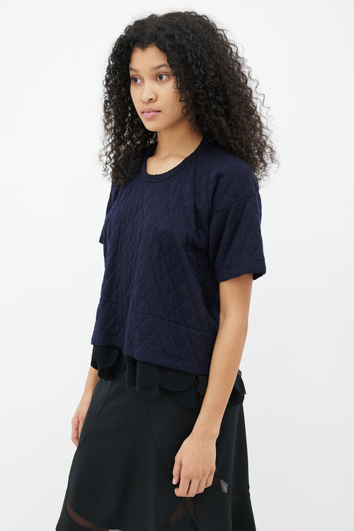 Comme des Garçons Navy 
Black Quilted Short Sleeve Top