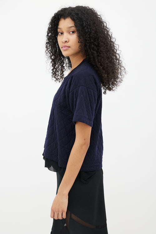 Comme des Garçons Navy 
Black Quilted Short Sleeve Top