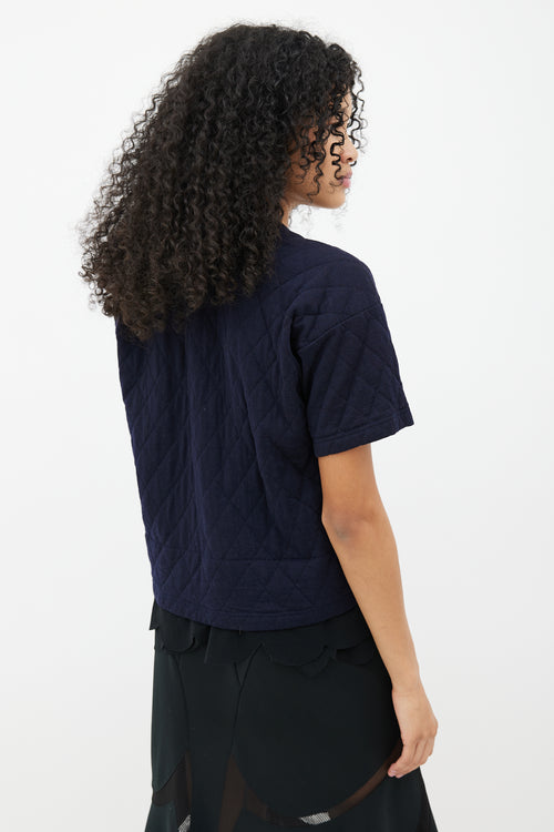 Comme des Garçons Navy 
Black Quilted Short Sleeve Top