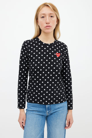 Comme des Garçons PLAY Black 
White Polka Dot Logo Cotton Top