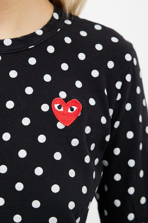 Comme des Garçons PLAY Black 
White Polka Dot Logo Cotton Top