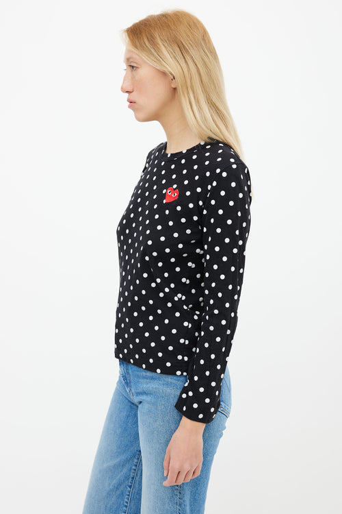 Comme des Garçons PLAY Black 
White Polka Dot Logo Cotton Top