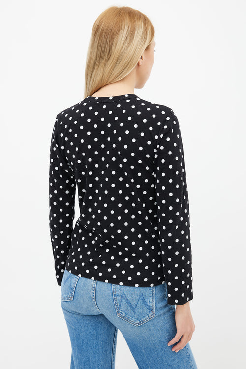 Comme des Garçons PLAY Black 
White Polka Dot Logo Cotton Top