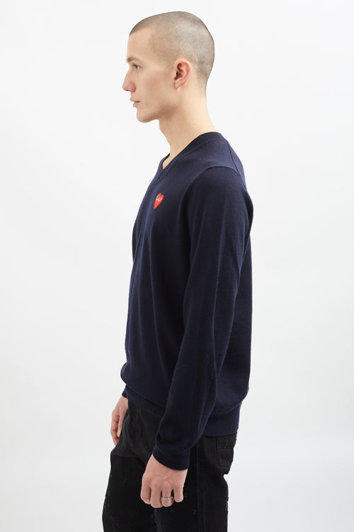 Comme des Garçons Navy Wool Red Heart Sweater