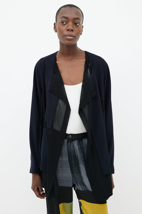 Comme des Garçons Navy 
Black Sheer Layered Open Jacket