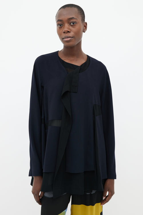 Comme des Garçons Navy 
Black Sheer Layered Open Jacket