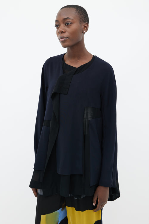 Comme des Garçons Navy 
Black Sheer Layered Open Jacket