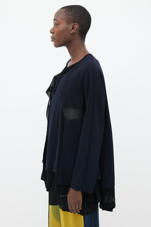 Comme des Garçons Navy 
Black Sheer Layered Open Jacket