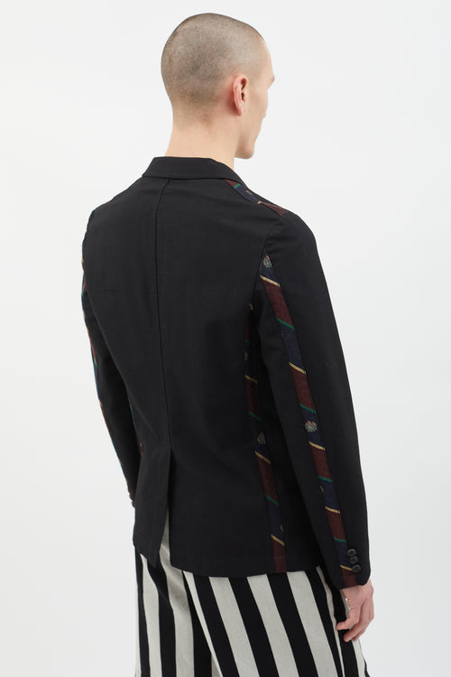 Comme des Garçons Navy 
Burgundy Stripe Detail Blazer