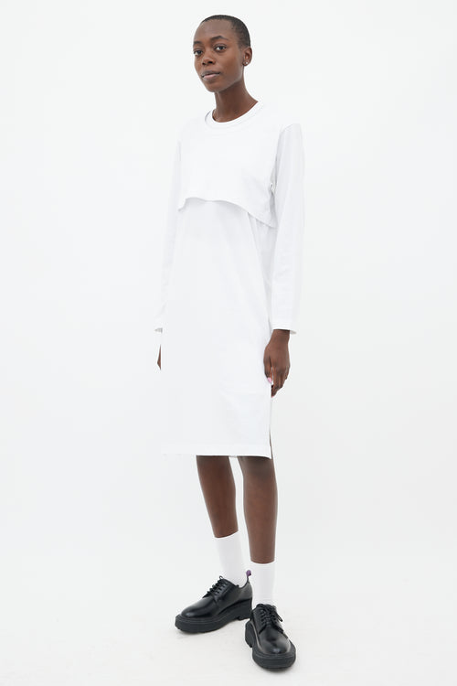 Comme des Garçons White Cotton Long Sleeves Layered Dress