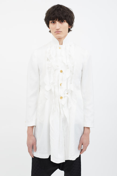 Comme des Garçons White Ruffle Trim Shirt Dress