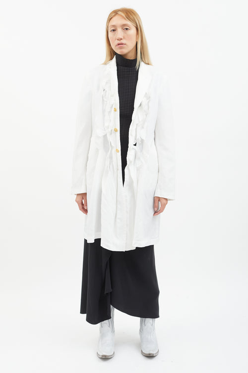 Comme des Garçons White Ruffle Trim Shirt Dress