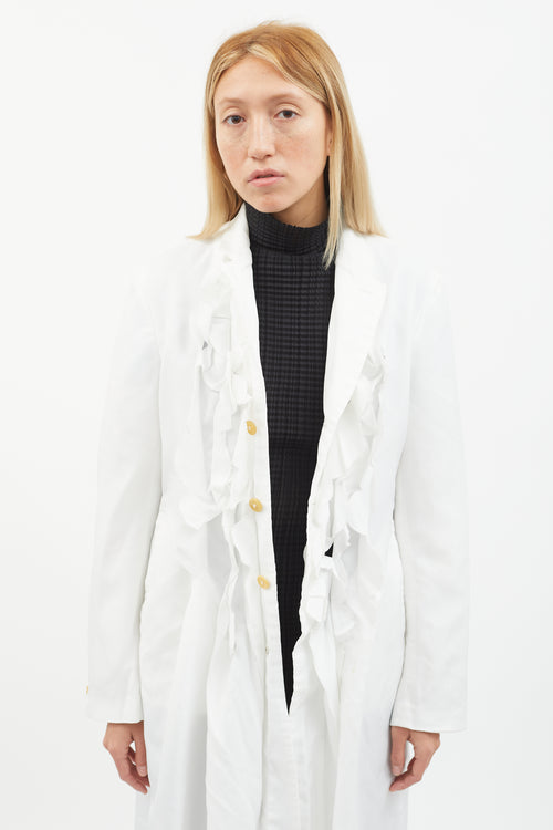 Comme des Garçons White Ruffle Trim Shirt Dress