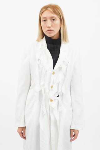 Comme des Garçons White Ruffle Trim Shirt Dress