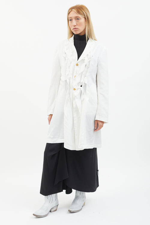 Comme des Garçons White Ruffle Trim Shirt Dress