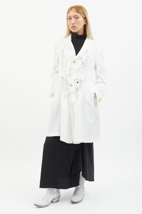 Comme des Garçons White Ruffle Trim Shirt Dress