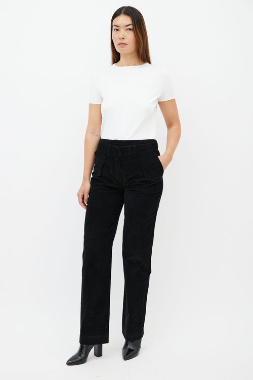 Courrèges Black Corduroy Double Waist Panel Trouser