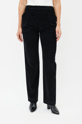 Courrèges Black Corduroy Double Waist Panel Trouser