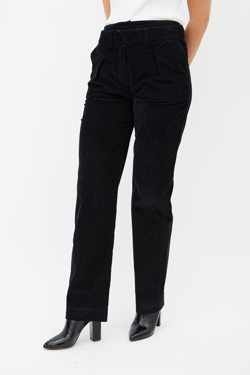 Courrèges Black Corduroy Double Waist Panel Trouser