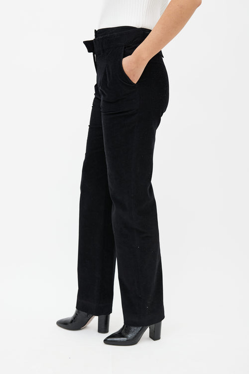 Courrèges Black Corduroy Double Waist Panel Trouser