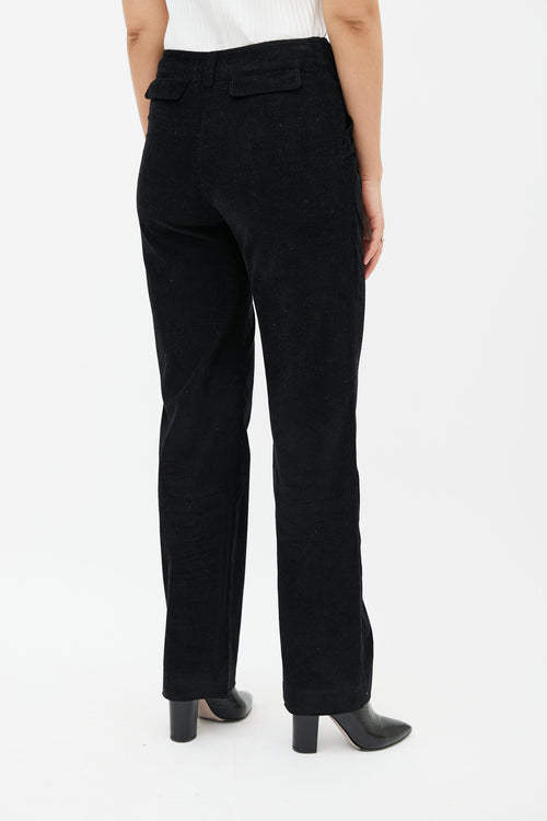 Courrèges Black Corduroy Double Waist Panel Trouser