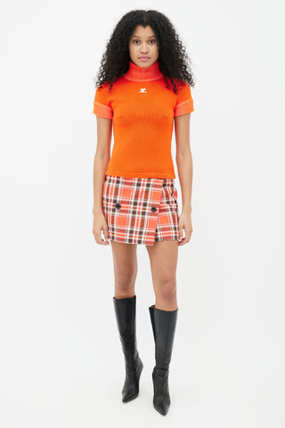 Courrèges Orange Knit Turtleneck Short Sleeve Sweater