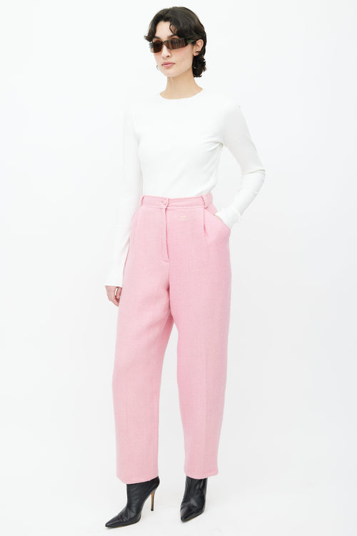 Courrèges Pink Textured Wool Straight Leg Trouser