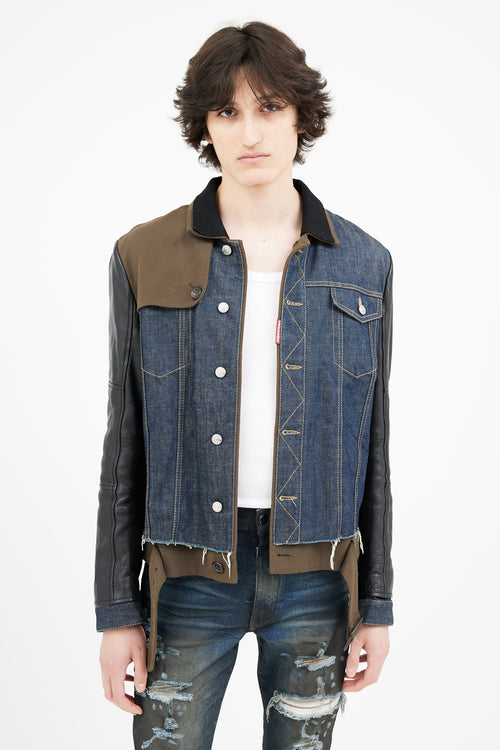 DSquared2 Blue Denim 
Black Leather Jacket