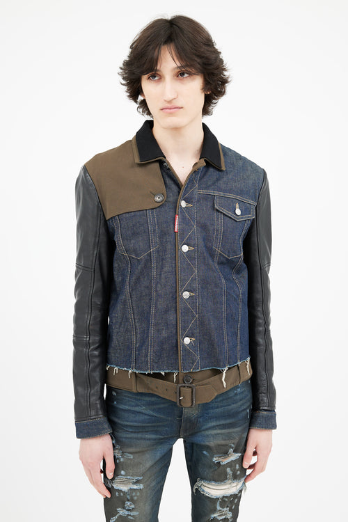 DSquared4 Blue Denim 
Black Leather Jacket