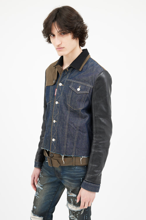 DSquared5 Blue Denim 
Black Leather Jacket