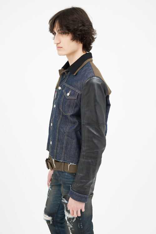 DSquared6 Blue Denim 
Black Leather Jacket