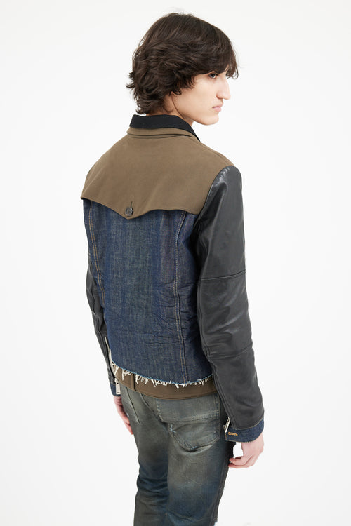 DSquared7 Blue Denim 
Black Leather Jacket