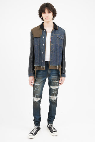 DSquared3 Blue Denim 
Black Leather Jacket