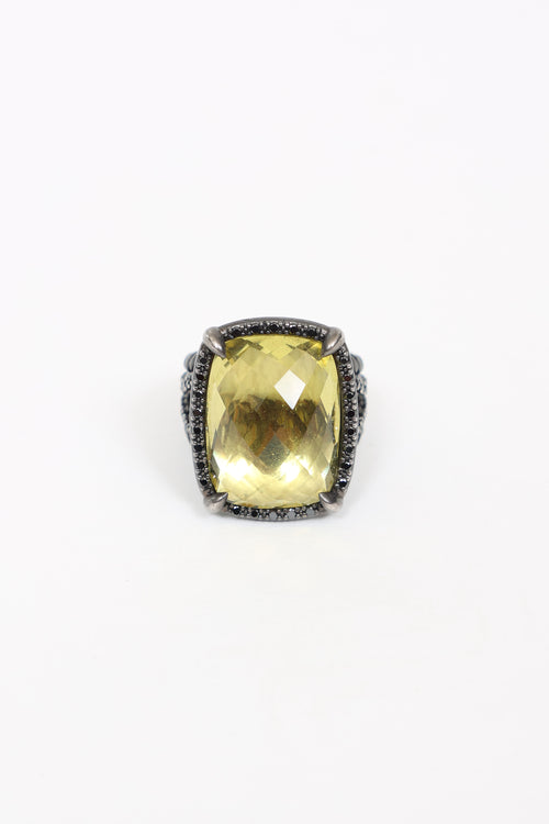 David Yurman Silver Citrine Dimaond Albion Ring