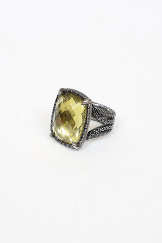 David Yurman Silver Citrine Dimaond Albion Ring