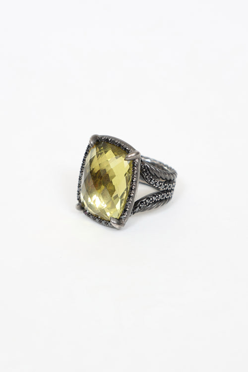 David Yurman Silver Citrine Dimaond Albion Ring