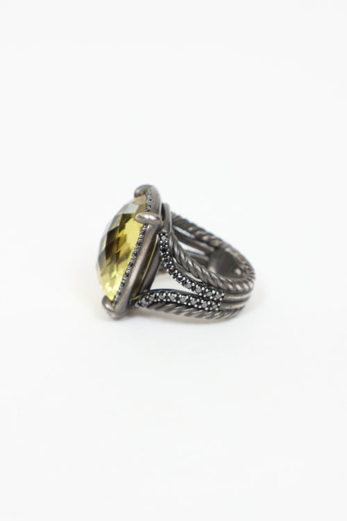 David Yurman Silver Citrine Dimaond Albion Ring