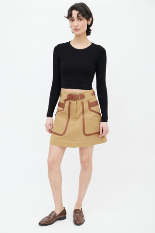 Derek Lam Brown Leather Trim Mini Skirt