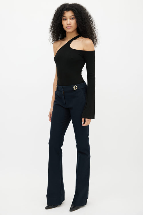 Derek Lam Navy Stretch Twill Flared Trouser