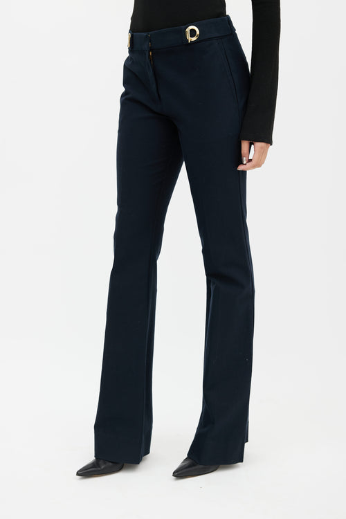 Derek Lam Navy Stretch Twill Flared Trouser