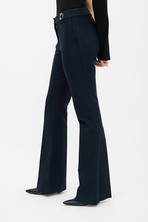 Derek Lam Navy Stretch Twill Flared Trouser