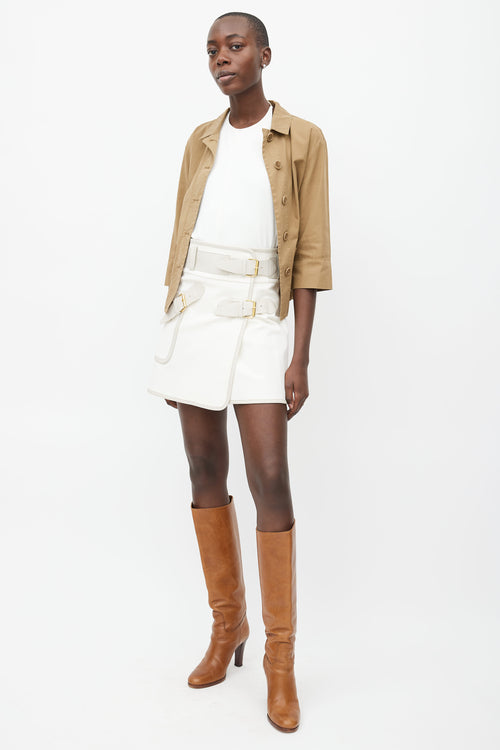 Derek Lam White 
Grey Leather Belted Mini Skirt