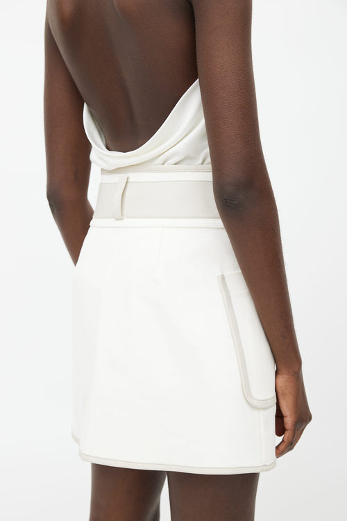 Derek Lam White 
Grey Leather Belted Mini Skirt