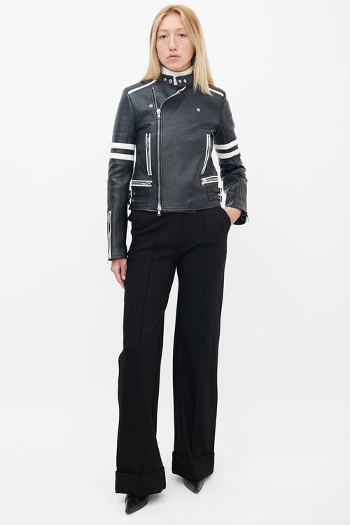 Diesel Black 
White Leather Moto Jacket