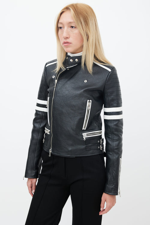 Diesel Black 
White Leather Moto Jacket