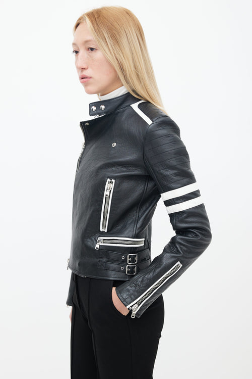 Diesel Black 
White Leather Moto Jacket