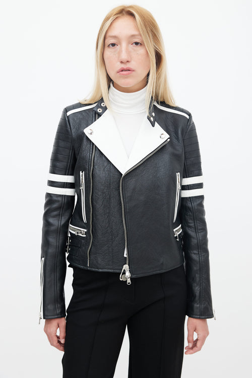 Diesel Black 
White Leather Moto Jacket